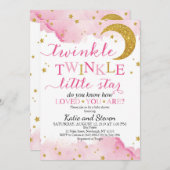 トゥインクルトゥインクル(ピンク&金ゴールド)ベビーシャワー 招待状 (正面/裏面)