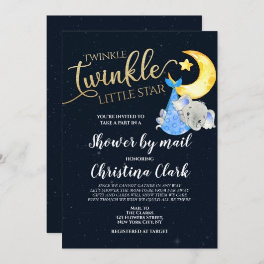 トゥインクルベビーシャワーバイメール男の赤ちゃん 招待状 (正面/裏面)