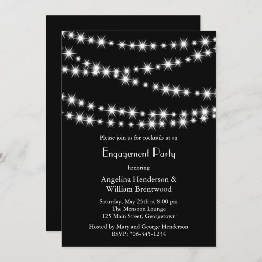 トゥインクルライト婚約招待状(黒) 招待状 (正面/裏面)