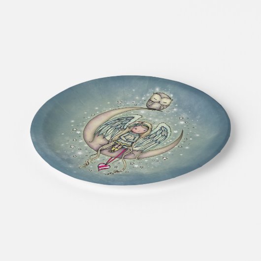 トゥインクルリトルエンジェルとフクロウ図解入りの、写真付きのアート ペーパープレート (アングル)