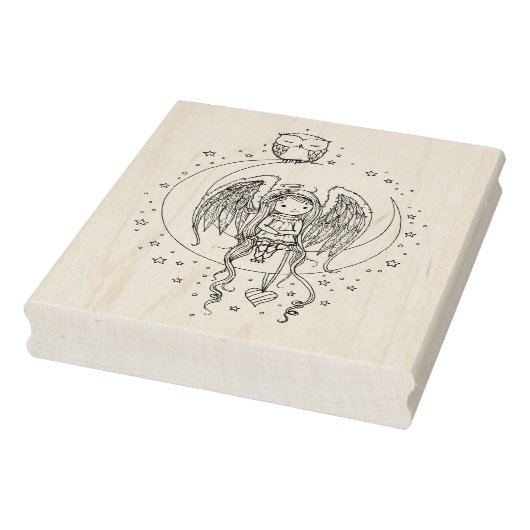 トゥインクルリトルエンジェルとフクロウ図解入りの、写真付きのアート ラバースタンプ (スタンプ)