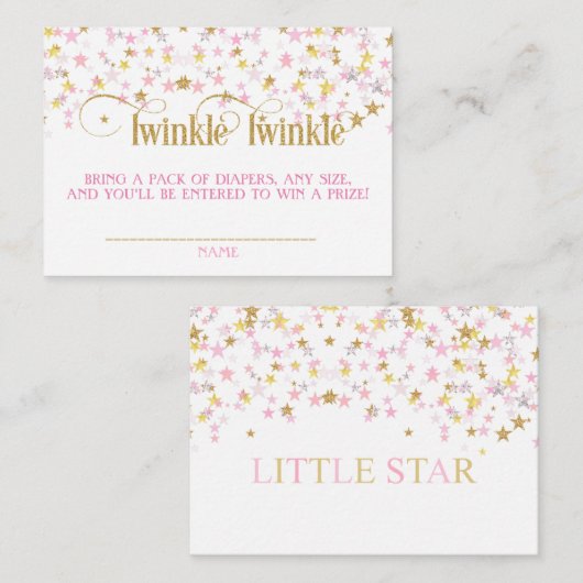 トゥインクルリトルスターおむつラッフルピンク金ゴールドクリーム エンクロージャーカード (正面/裏面)