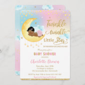 トゥインクルリトルスターかわいい小さな女の子赤ちゃんシャワー 招待状 (正面/裏面)