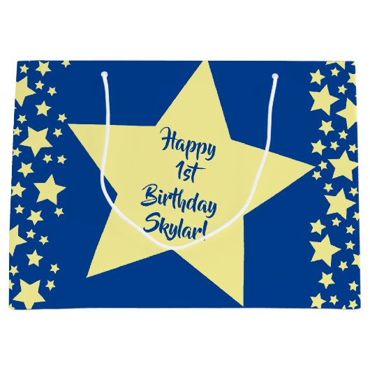 トゥインクルリトルスターかわいい1st誕生日パーティーテーマ ラージペーパーバッグ (正面)