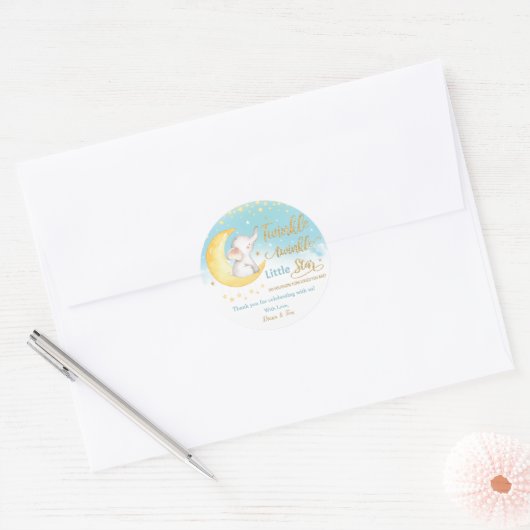 トゥインクルリトルスターエレファントブルーボーイ感謝してい好き ラウンドシール (封筒)