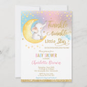 トゥインクルリトルスターエレファントベビーシャワーガールボーイ 招待状 (正面)