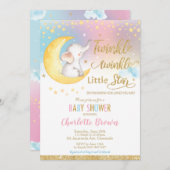トゥインクルリトルスターエレファントベビーシャワーガールボーイ 招待状 (正面/裏面)