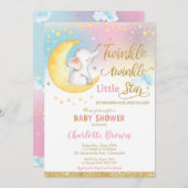 トゥインクルリトルスターエレファントベビーシャワーガール 招待状 (正面/裏面)