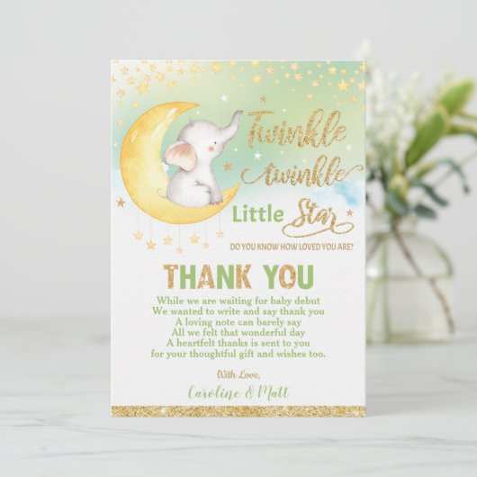 トゥインクルリトルスターエレファントベビーシャワーニュートラル サンキューカード (スタンド正面)