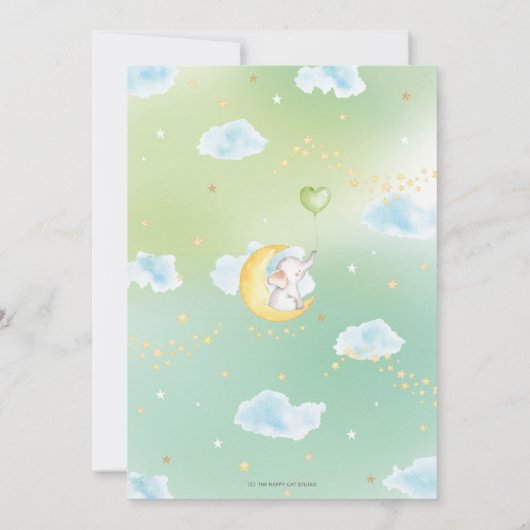 トゥインクルリトルスターエレファントベビーシャワーニュートラル 招待状 (裏面)