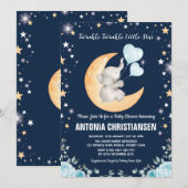 トゥインクルリトルスターエレファントムーン男の赤ちゃんシャワー 招待状 (正面/裏面)