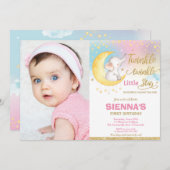 トゥインクルリトルスターエレファント誕生日写真 招待状 (正面/裏面)