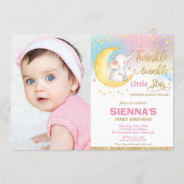 トゥインクルリトルスターエレファント誕生日写真 招待状