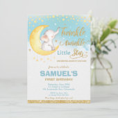 トゥインクルリトルスターエレファント1歳の誕生日ボーイ 招待状 (スタンド正面)