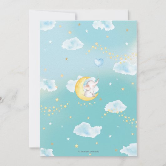 トゥインクルリトルスターエレファント1歳の誕生日ボーイ 招待状 (裏面)