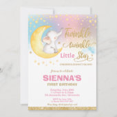 トゥインクルリトルスターエレファント1st誕生日ガール 招待状 (正面)