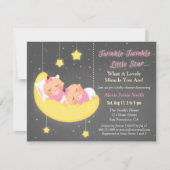 トゥインクルリトルスターガールツインズベビーシャワーカスタム 招待状 (正面)