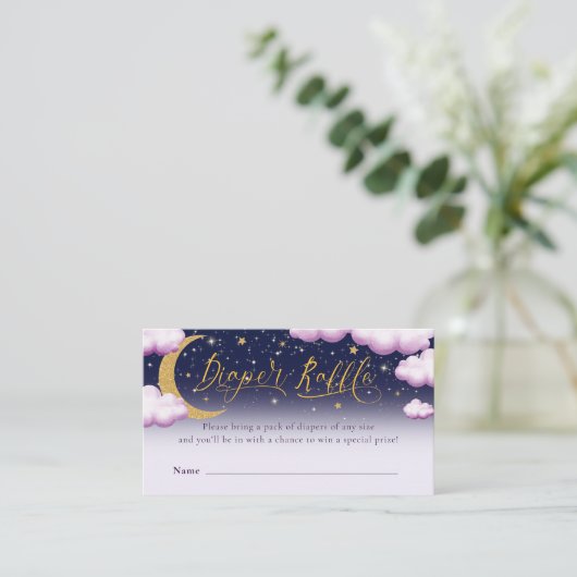 トゥインクルリトルスターガールベビーシャワーおむつラッフル エンクロージャーカード (スタンド正面)