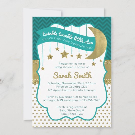 トゥインクルリトルスターシャワー招待状フェイクグリッター 招待状 (正面)