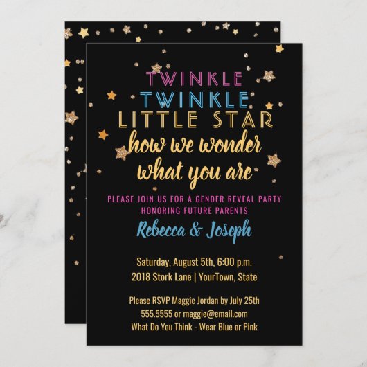 トゥインクルリトルスタージェンダーリビールパーティの招待状 招待状 (正面/裏面)