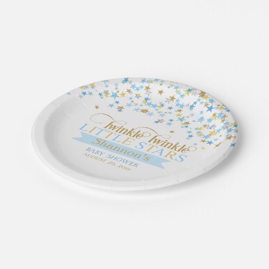 トゥインクルリトルスターズベビーツインボーイズブルー金ゴールド ペーパープレート (アングル)