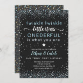 トゥインクルリトルスターツインファースト誕生日招待状 招待状 (正面/裏面)