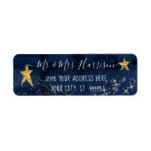 トゥインクルリトルスターネイビーブルー金ゴールド差出人住所 ラベル (正面)