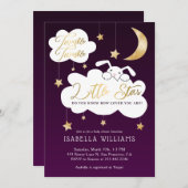 トゥインクルリトルスターバニーパープルベビーシャワー 招待状 (正面/裏面)