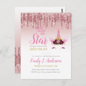 トゥインクルリトルスターバラ金ゴールドピンクユニコーングリッター ポストカード (正面/裏面)