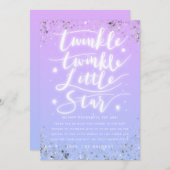 トゥインクルリトルスターパープルブルーベビーユニセックスビーシャワー サンキューカード (正面/裏面)