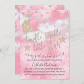 トゥインクルリトルスターピンクグリッターガールベビーシャワー 招待状 (正面/裏面)