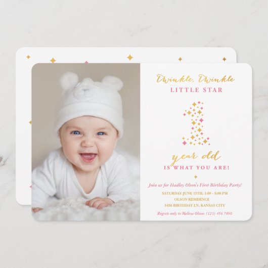 トゥインクルリトルスターファースト誕生日招待状 招待状 (正面/裏面)