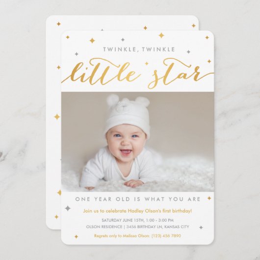トゥインクルリトルスターファースト誕生日招待状 招待状 (正面/裏面)