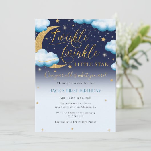 トゥインクルリトルスターブルーボーイファースト誕生日 招待状 (スタンド正面)