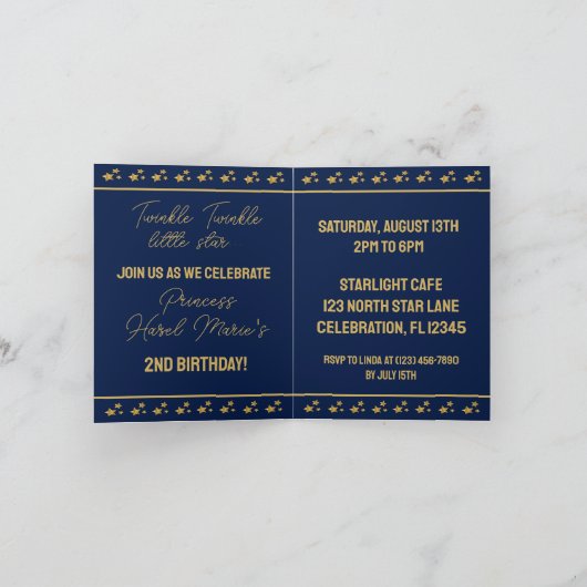 トゥインクルリトルスタープリンセスガール誕生日 招待状 (内部)