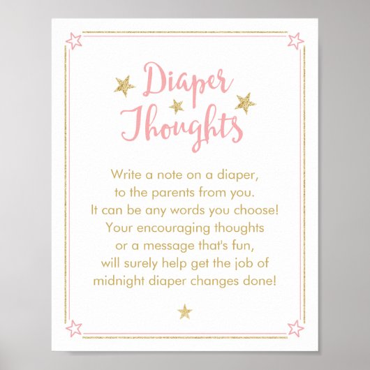 トゥインクルリトルスターベビーガールシャワーおむつサイン ポスター (正面)