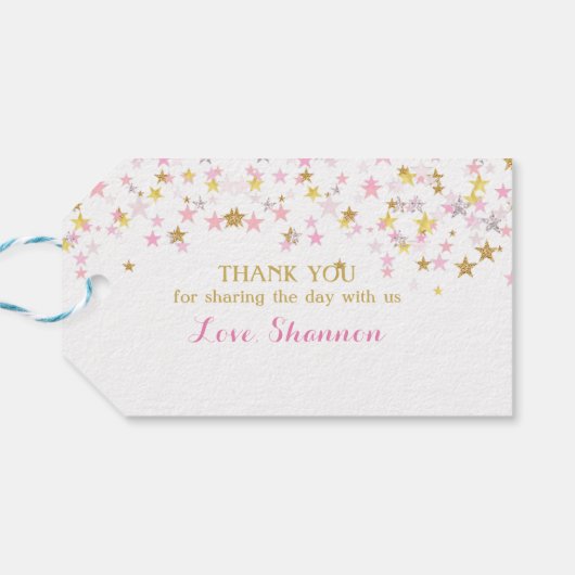 トゥインクルリトルスターベビーシャワーピンク金ゴールド ギフトタグ (裏面横)