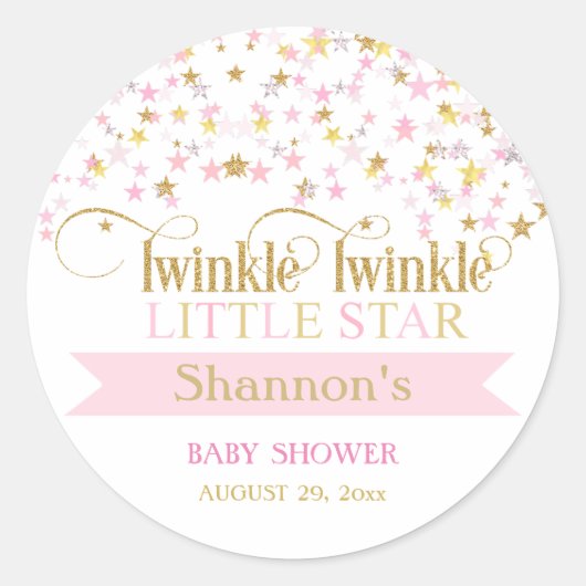 トゥインクルリトルスターベビーシャワーピンク金ゴールド ラウンドシール (正面)