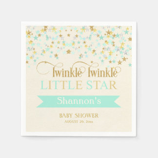 トゥインクルリトルスターベビーシャワーミントグリーン金ゴールド スタンダードカクテルナプキン