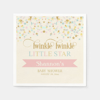 トゥインクルリトルスターベビーシャワー金ゴールドアクアピンク スタンダードカクテルナプキン