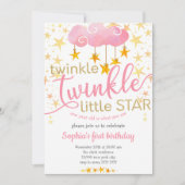 トゥインクルリトルスターワンイヤーベビーガール誕生日 招待状 (正面)