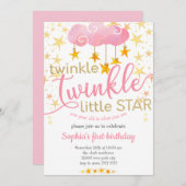 トゥインクルリトルスターワンイヤーベビーガール誕生日 招待状 (正面/裏面)