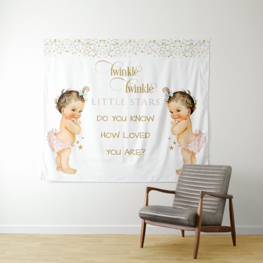 トゥインクルリトルスターヴィンテージベビーツインガールズ タペストリー (インサイチュ(横))