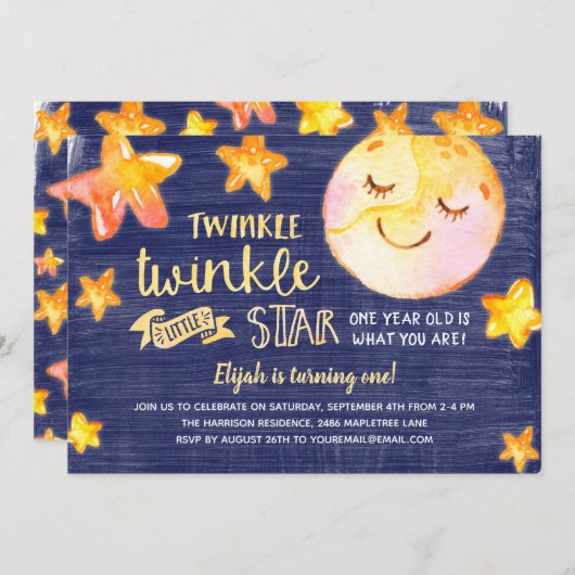 トゥインクルリトルスター天子供の誕生日パーティー 招待状 (正面/裏面)