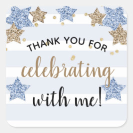 トゥインクルリトルスター誕生日ボーイブルー金ゴールド スクエアシール