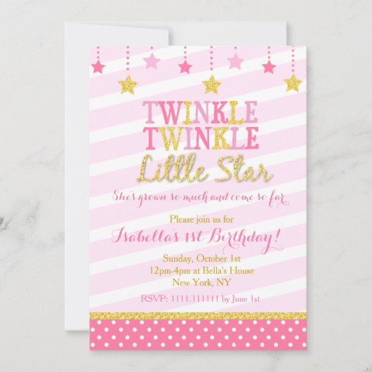 トゥインクルリトルスター誕生日招待状 招待状 (正面)