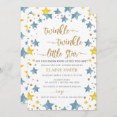 トゥインクルリトルスター金ゴールドブルーボーイベビーシャワー 招待状 (正面/裏面)