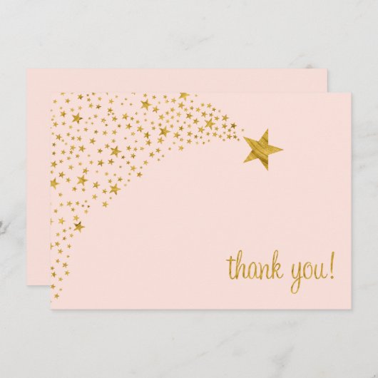 トゥインクルリトル射撃、 発砲スターピンク金ゴールドありがとう サンキューカード (正面/裏面)