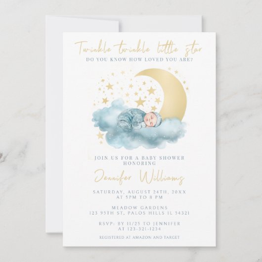 トゥインクルリトル星男の赤ちゃんシャワー招待状 招待状 (正面)