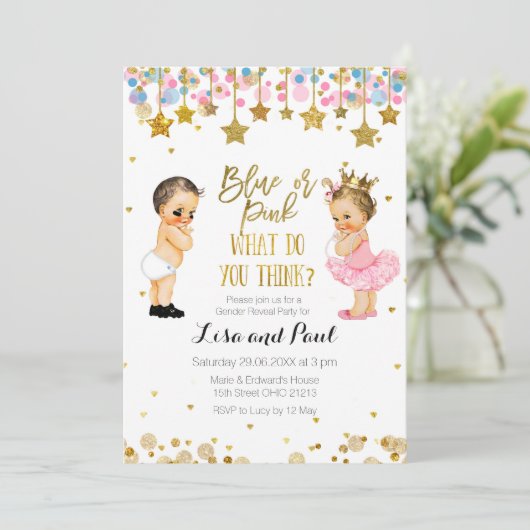 トゥインクル星の青またはピンクのジェンダーリビール 招待状 (スタンド正面)